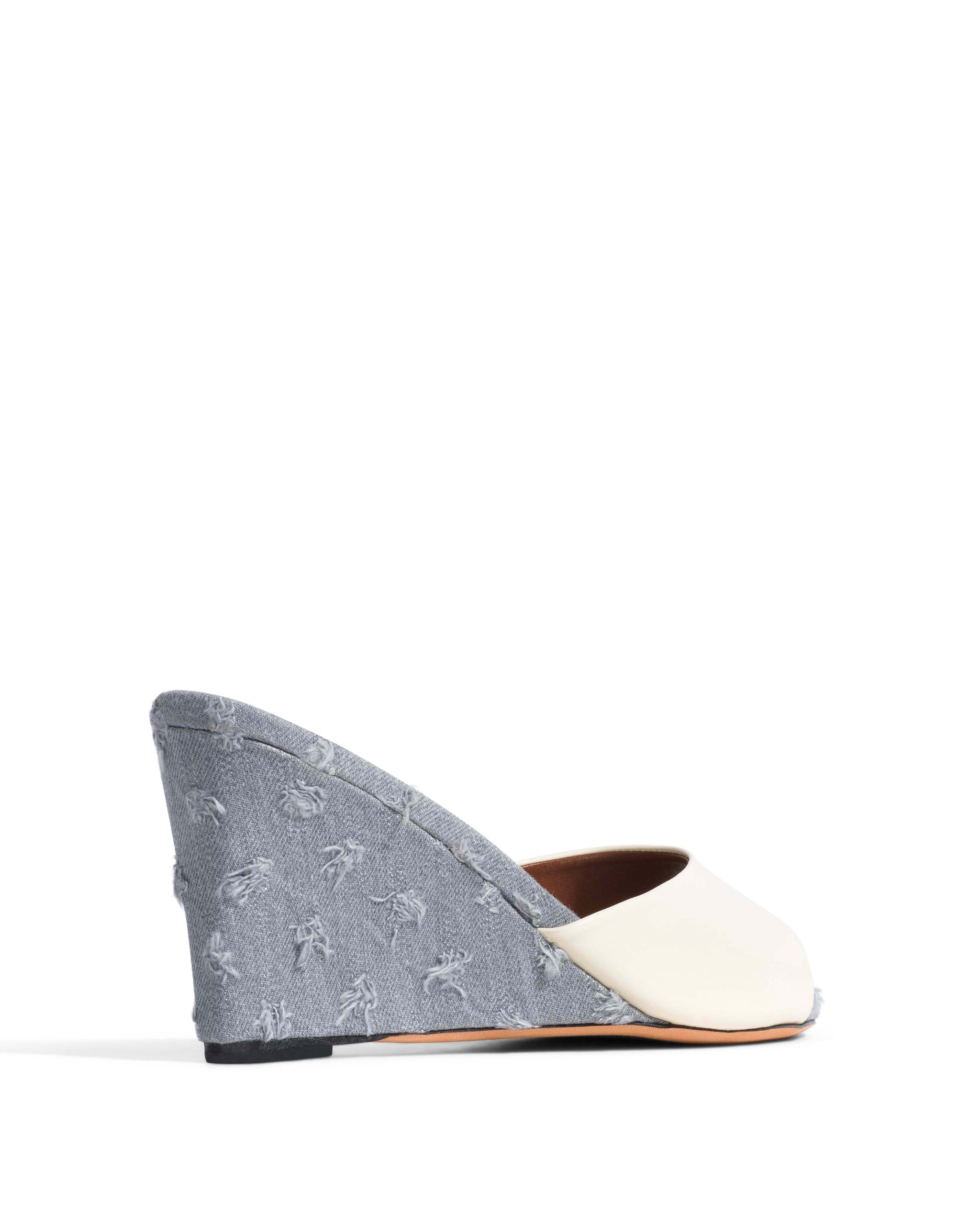 Gwen 75 wedge Shiny lamb & denim White sand & distressed washed grey - Anonymous Copenhagen Heels