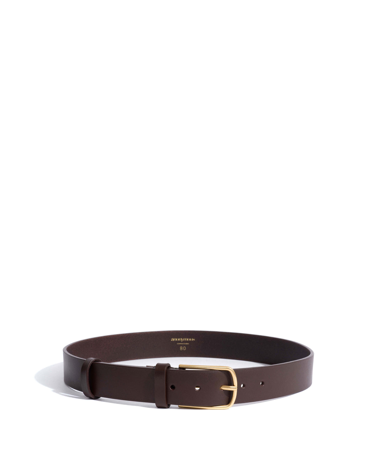 Whane simple unisex leather belt Vegetal soft calf & metal Coffee brown & gold buckle