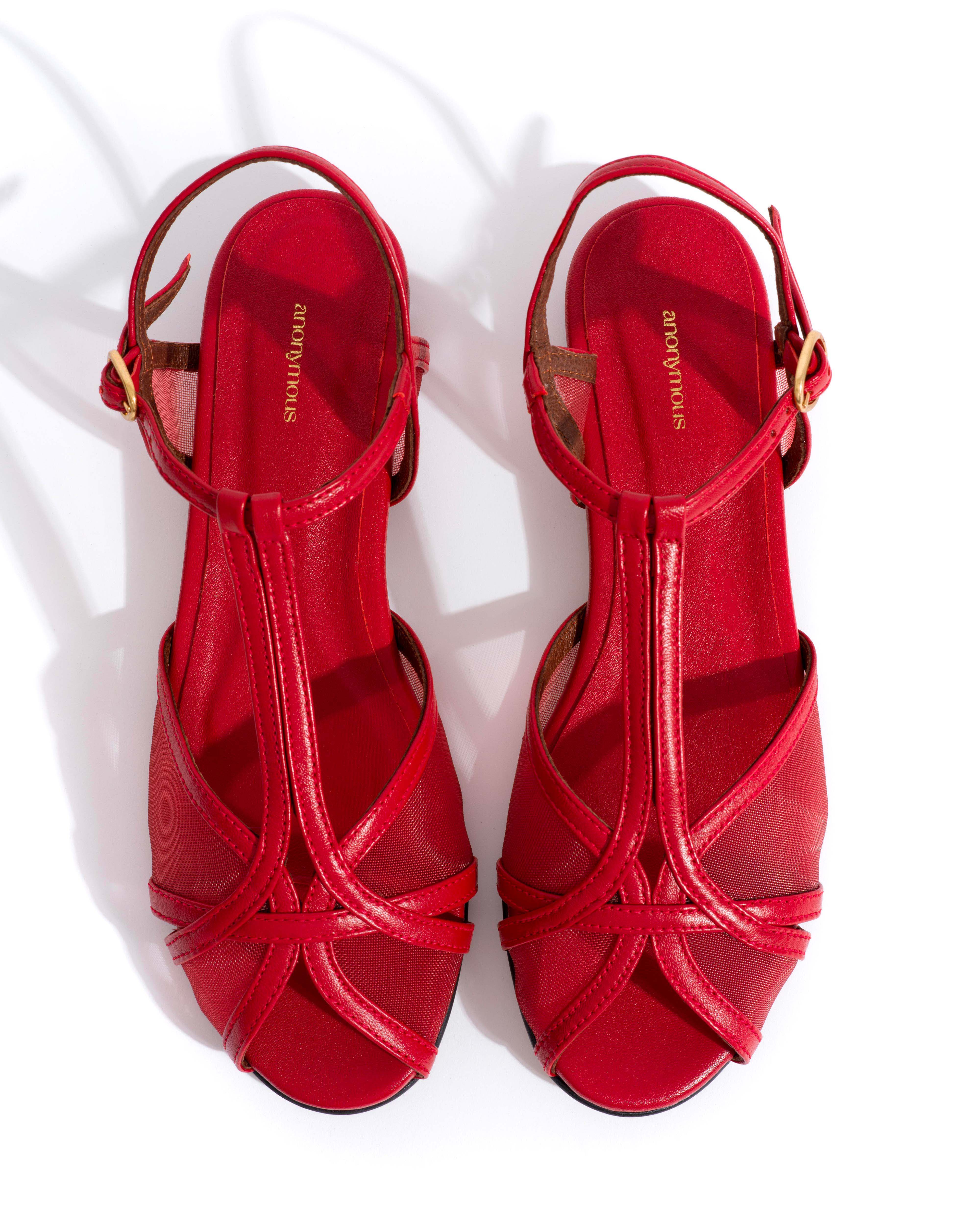 Therese 20 mesh Shiny lamb & mesh Ruby red