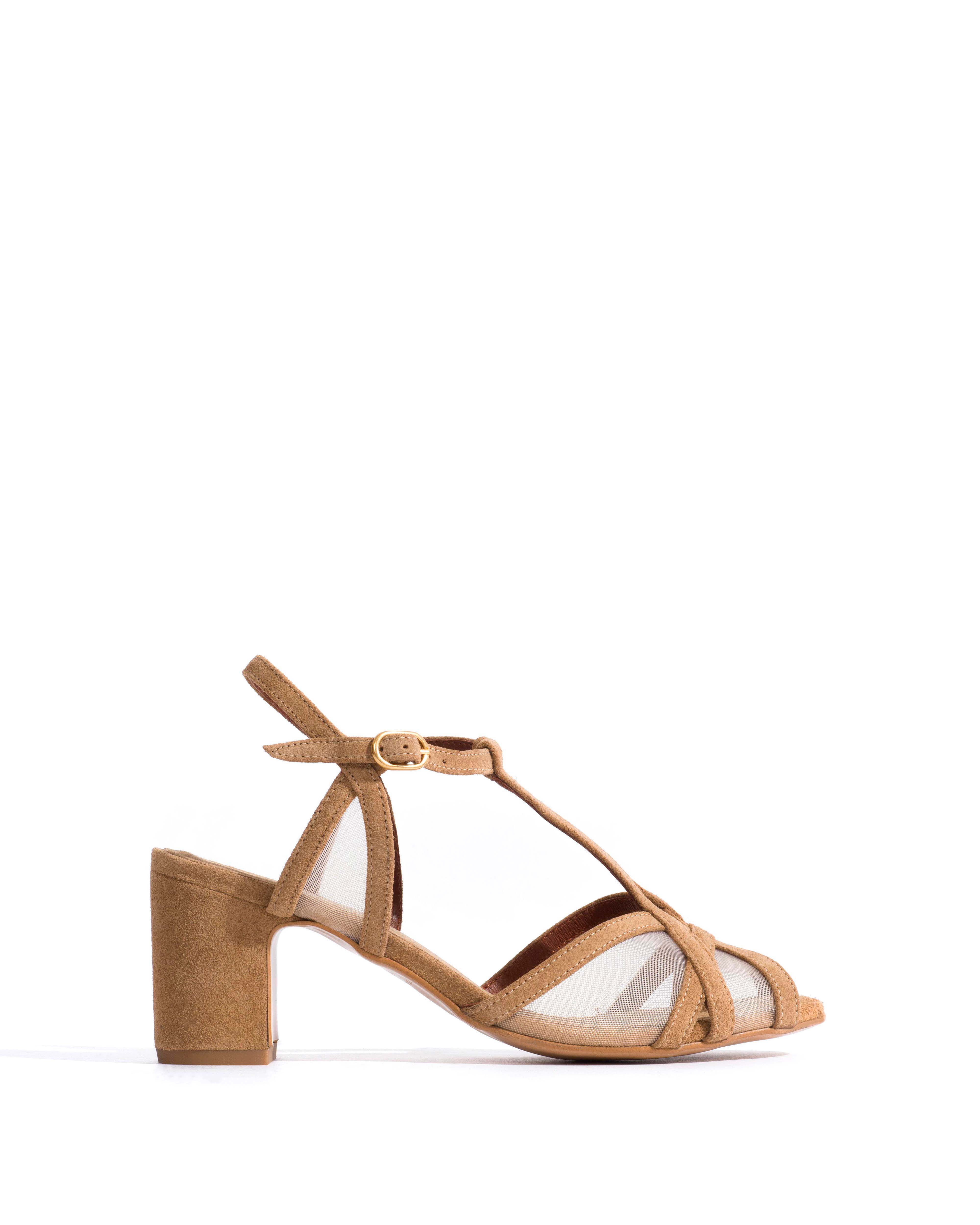 Therese 55 block mesh Calf suede & mesh Scirocco & caramel