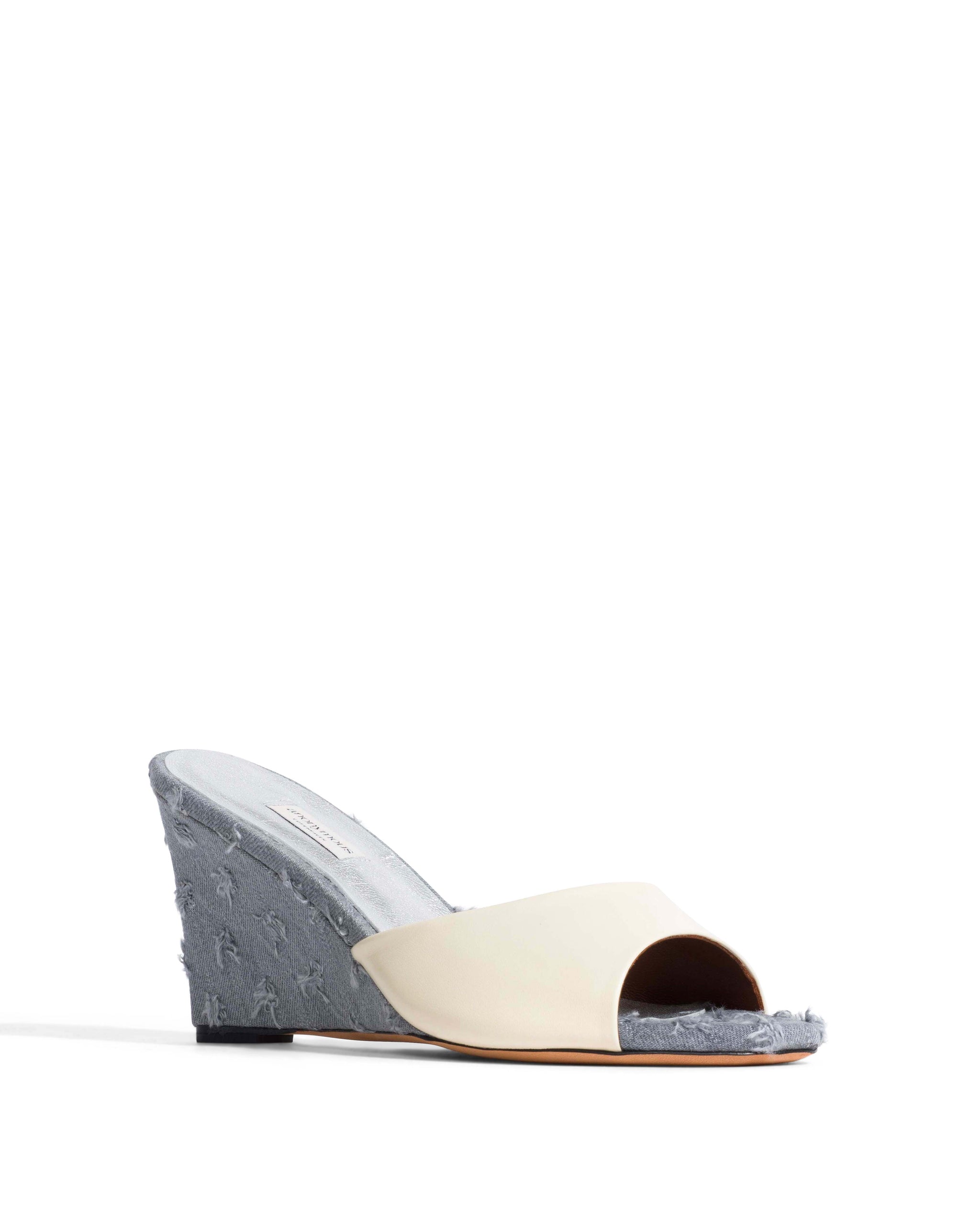 Gwen 75 wedge Shiny lamb & denim White sand & distressed washed grey - Anonymous Copenhagen Heels
