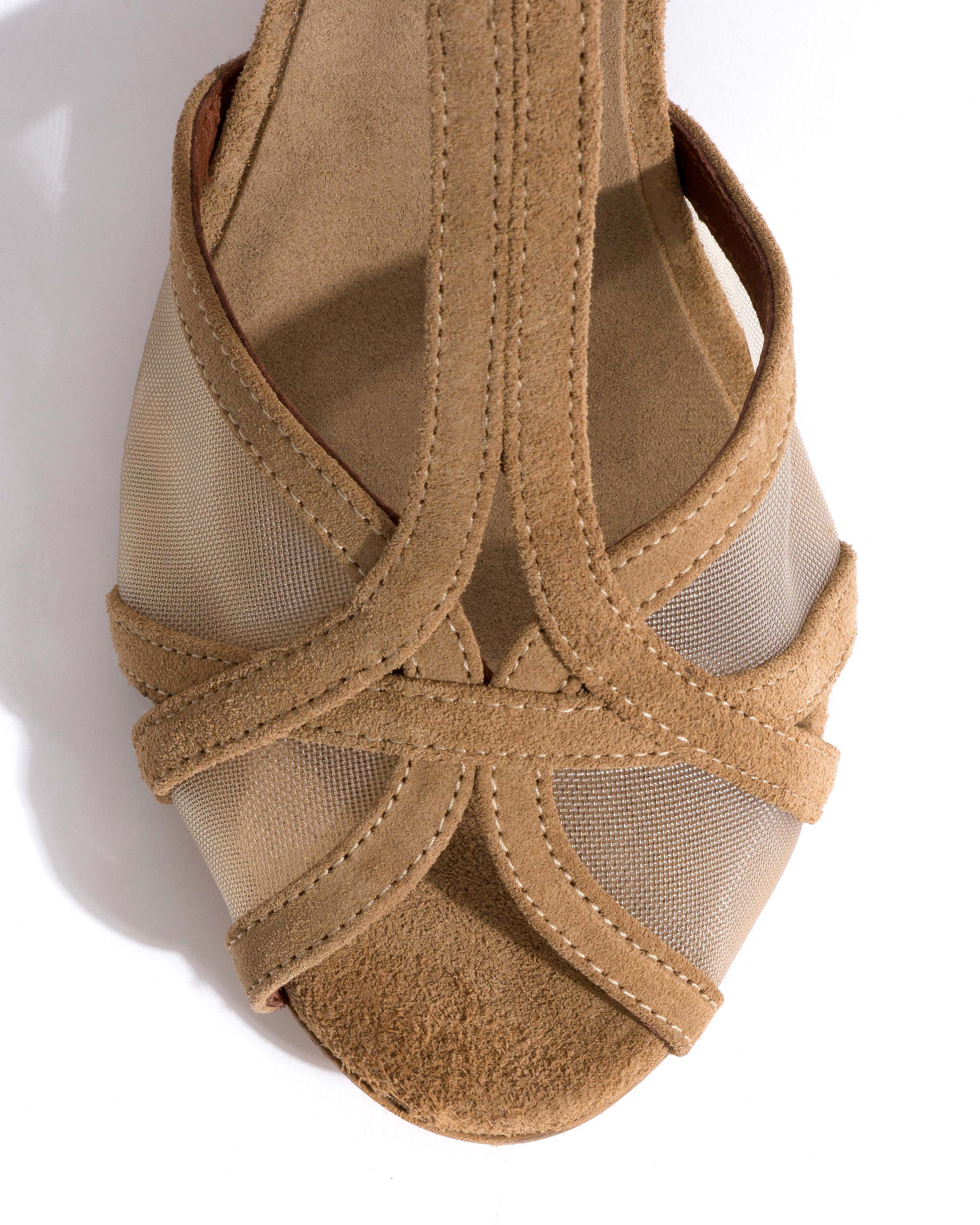 Therese 55 block mesh Calf suede & mesh Scirocco & caramel