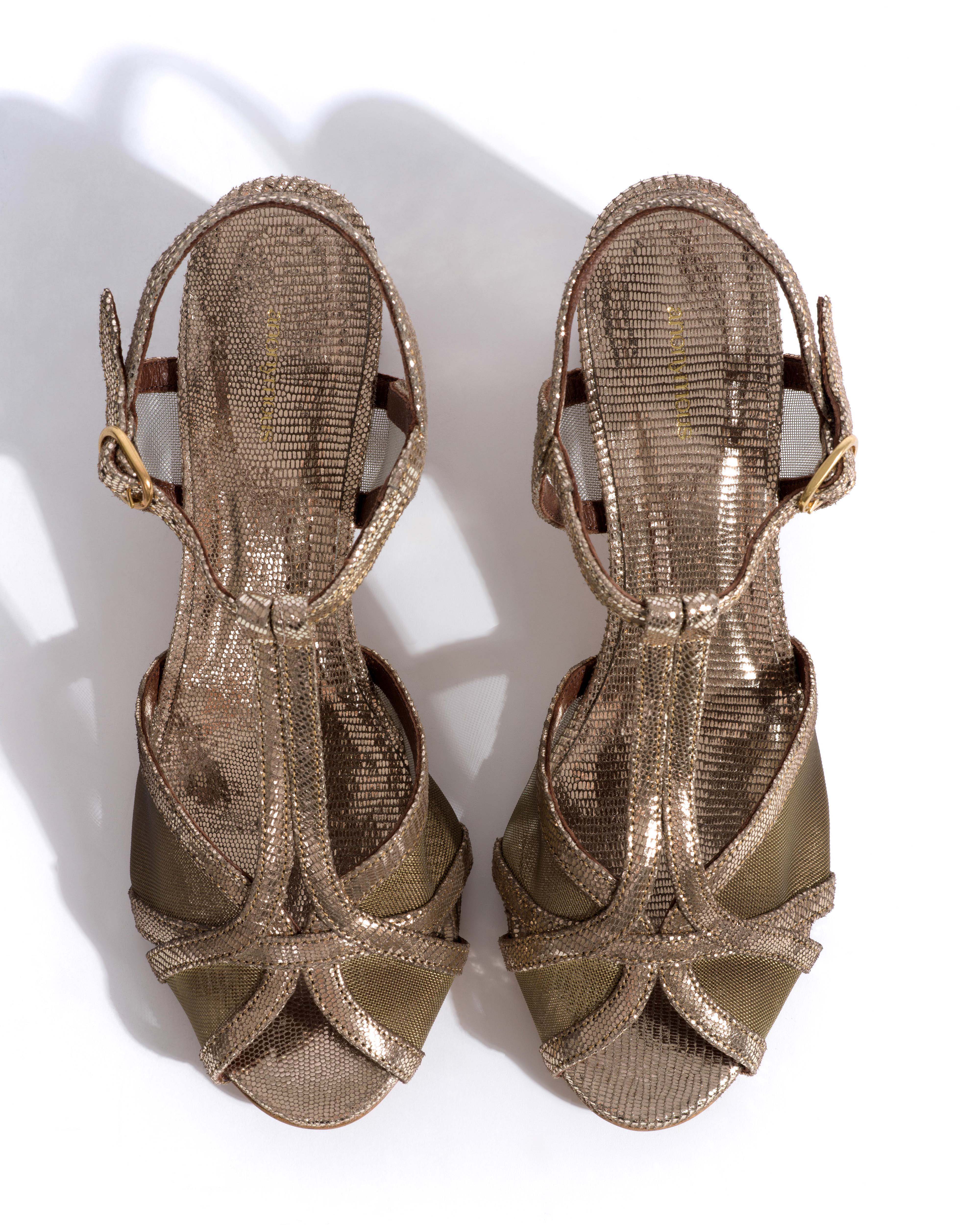 Therese 55 block mesh Lizard metallic goat & mesh Vintage champagne & gold