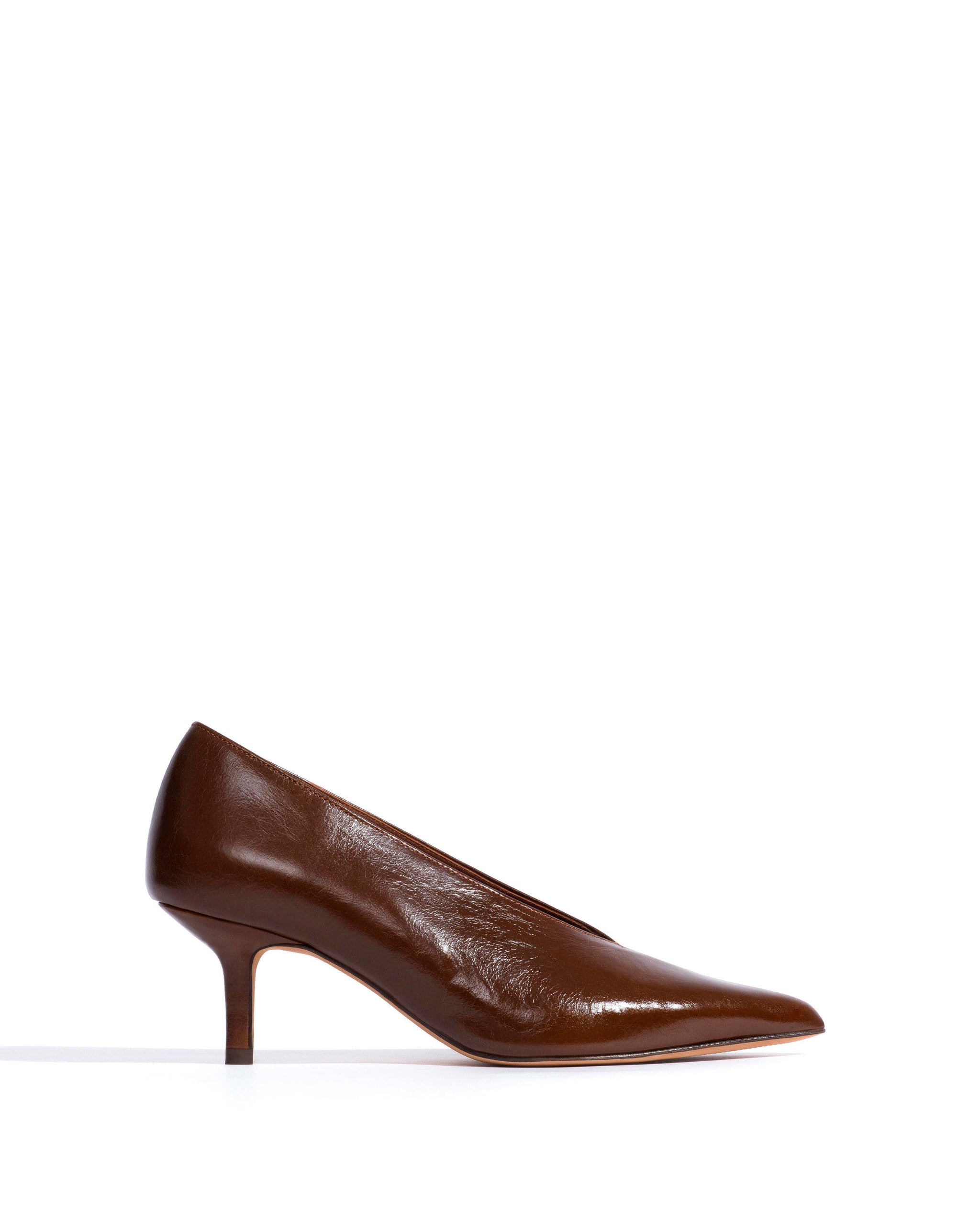 Phia 55 pin Crinkled polished goat Caramel brown