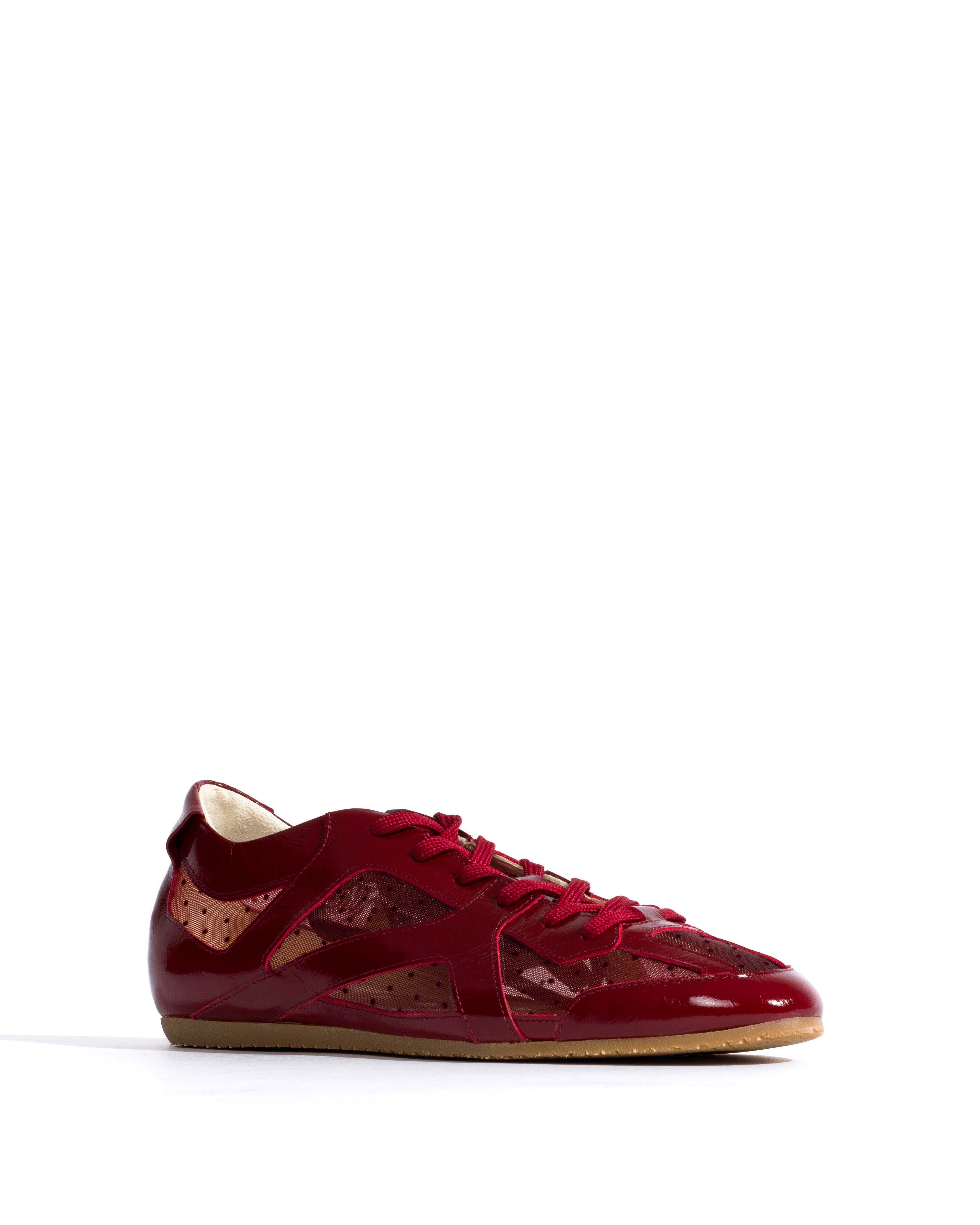 Sneakerina Crinkled polished goat & dot velvet mesh Pomegranate