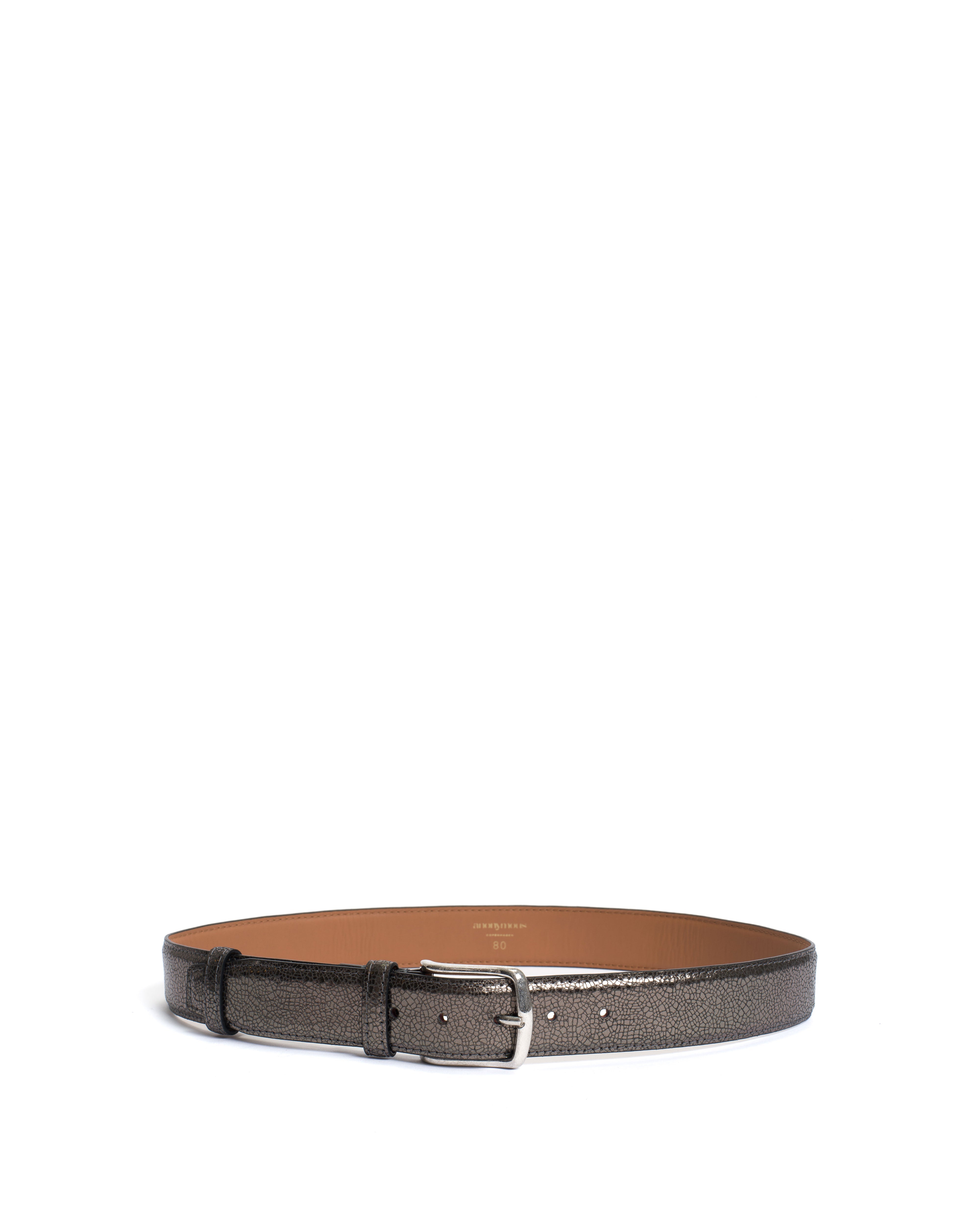Quinn classic unisex leather belt Crackled metallic goat Platinum & silver buckle