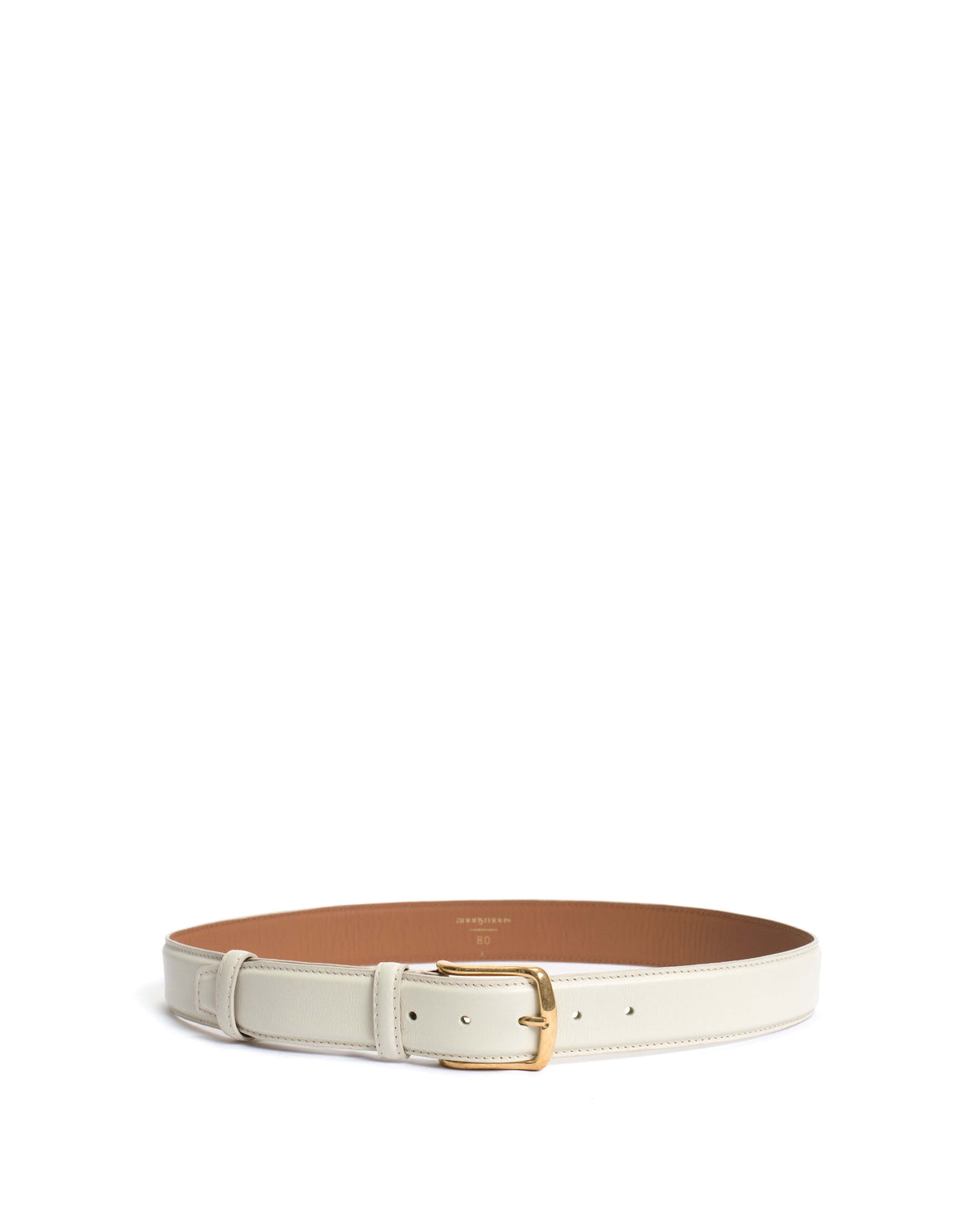 Quinn classic unisex leather belt Soft calf & metal Milk white & gold buckle