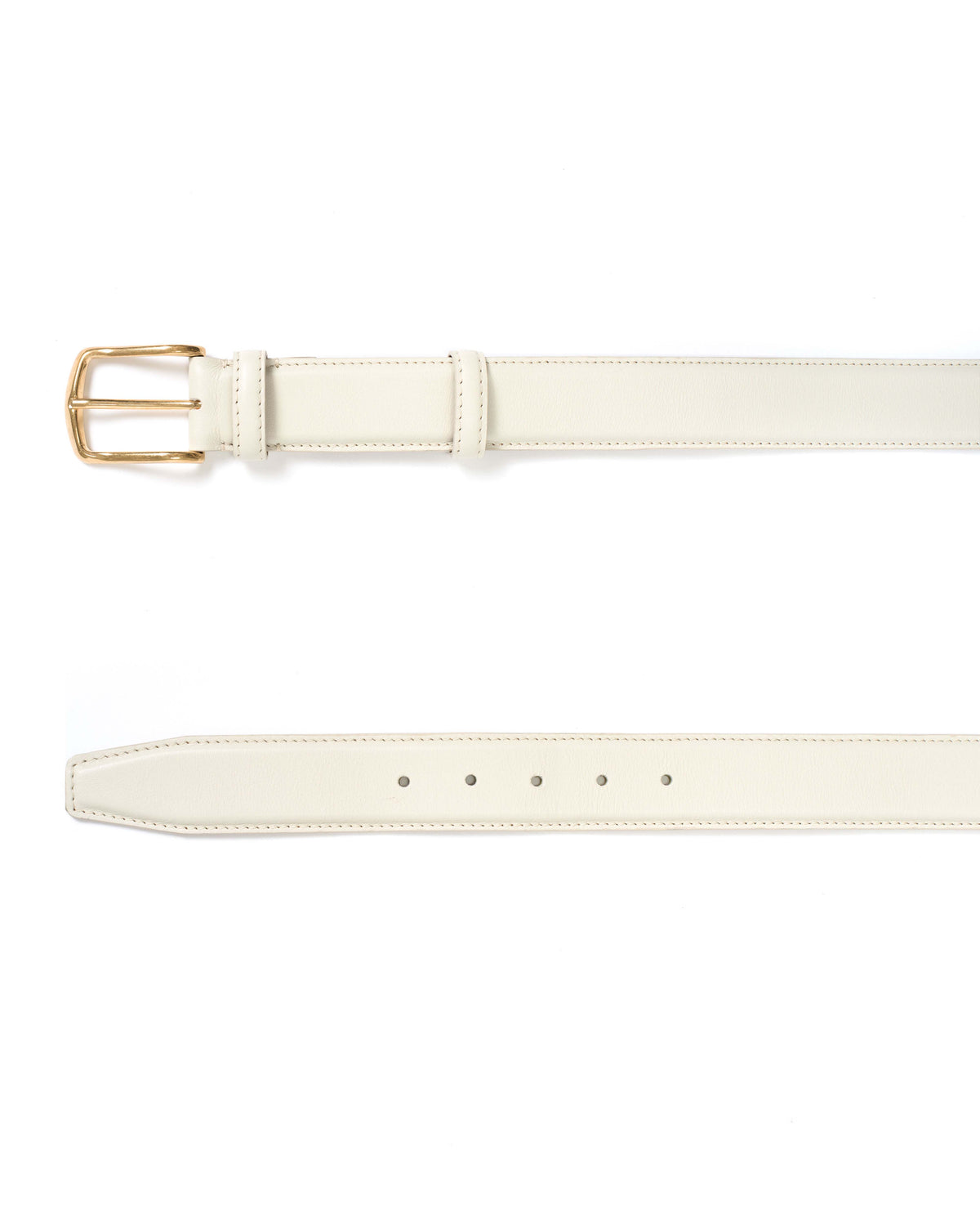 Quinn classic unisex leather belt Soft calf & metal Milk white & gold buckle
