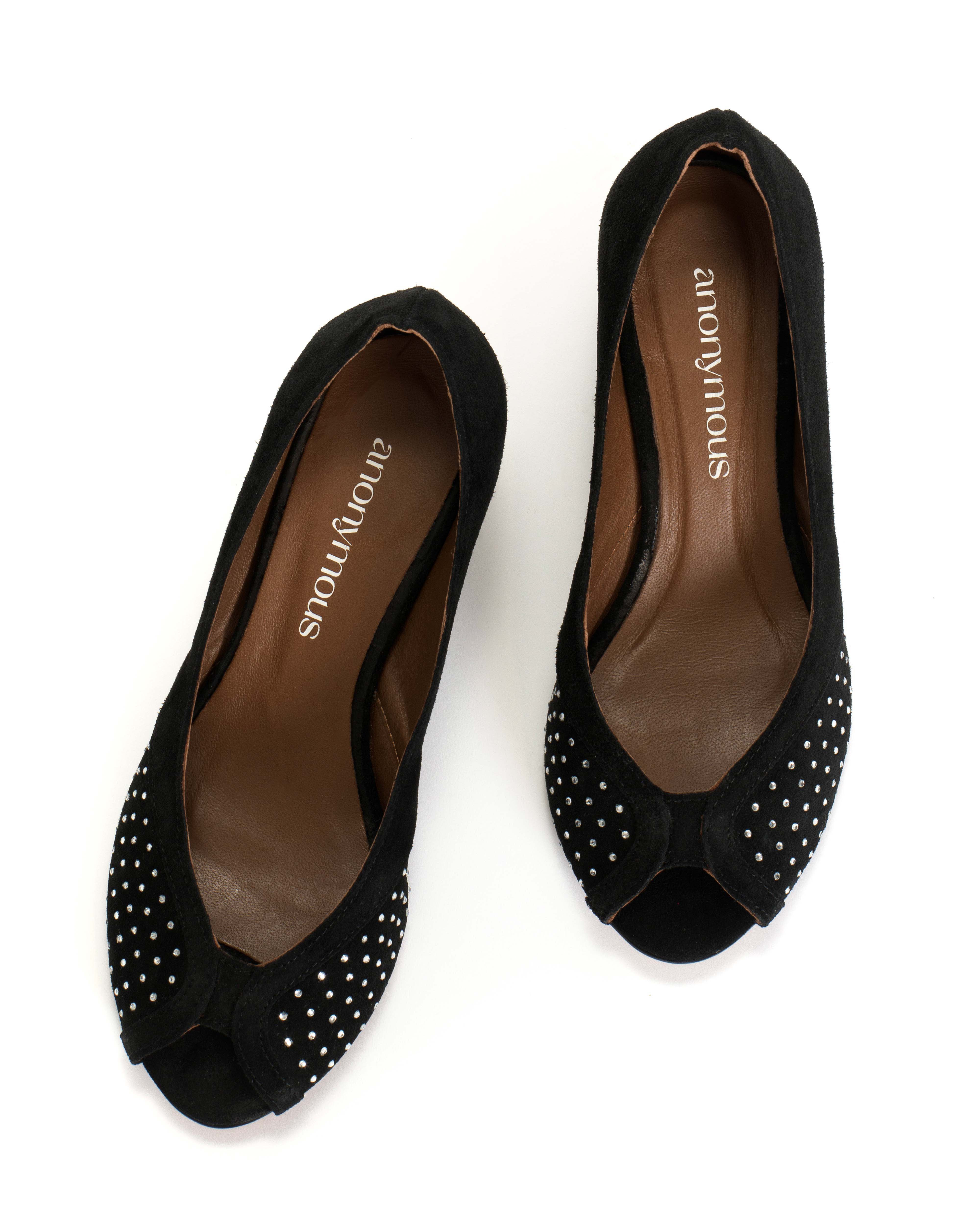 Tiffany triangle crystals Calf suede Black