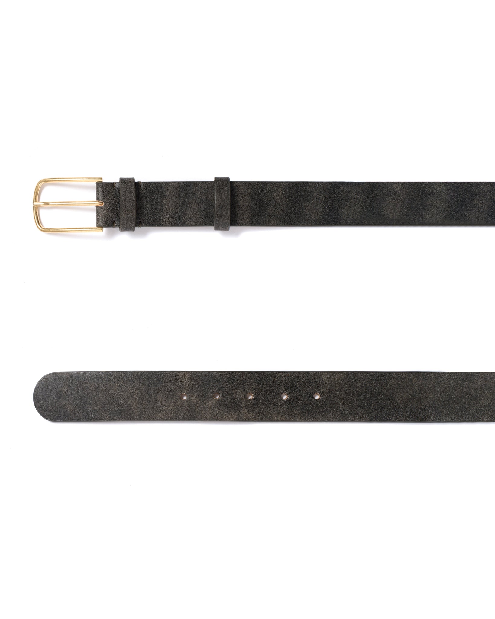 Whane simple unisex leather belt Distressed vegetable tanned calf Off black & gold buckle - Anonymous Copenhagen