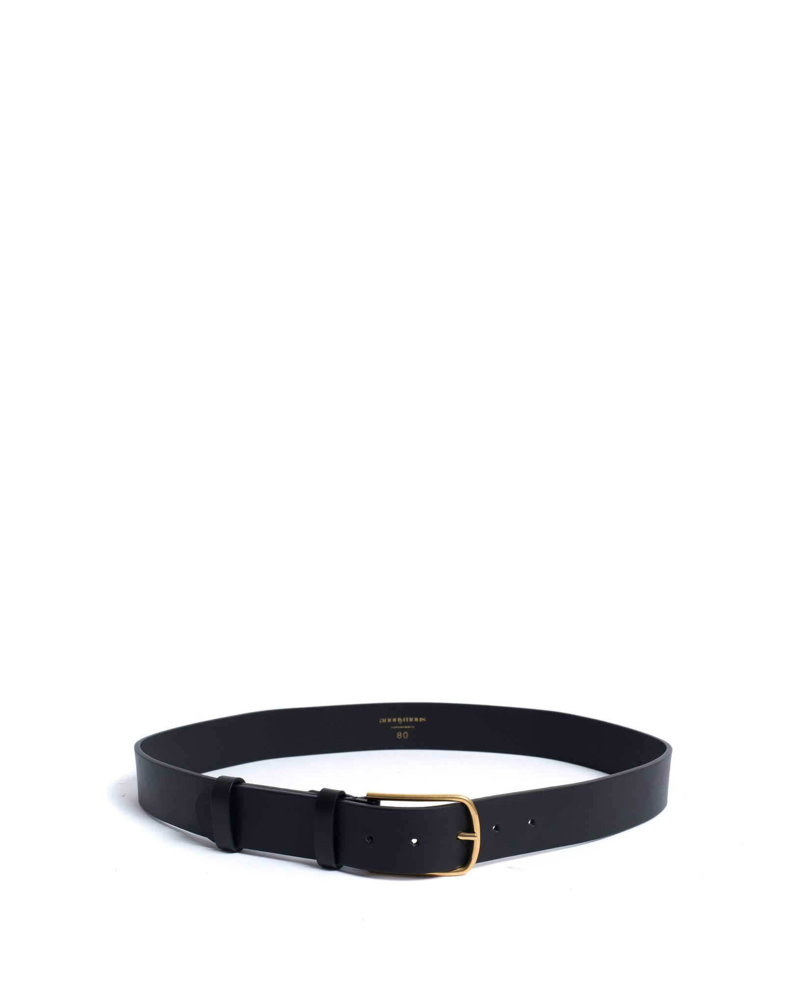 Whane simple unisex leather belt Vegetable tanned calf Black & gold buckle - Anonymous Copenhagen