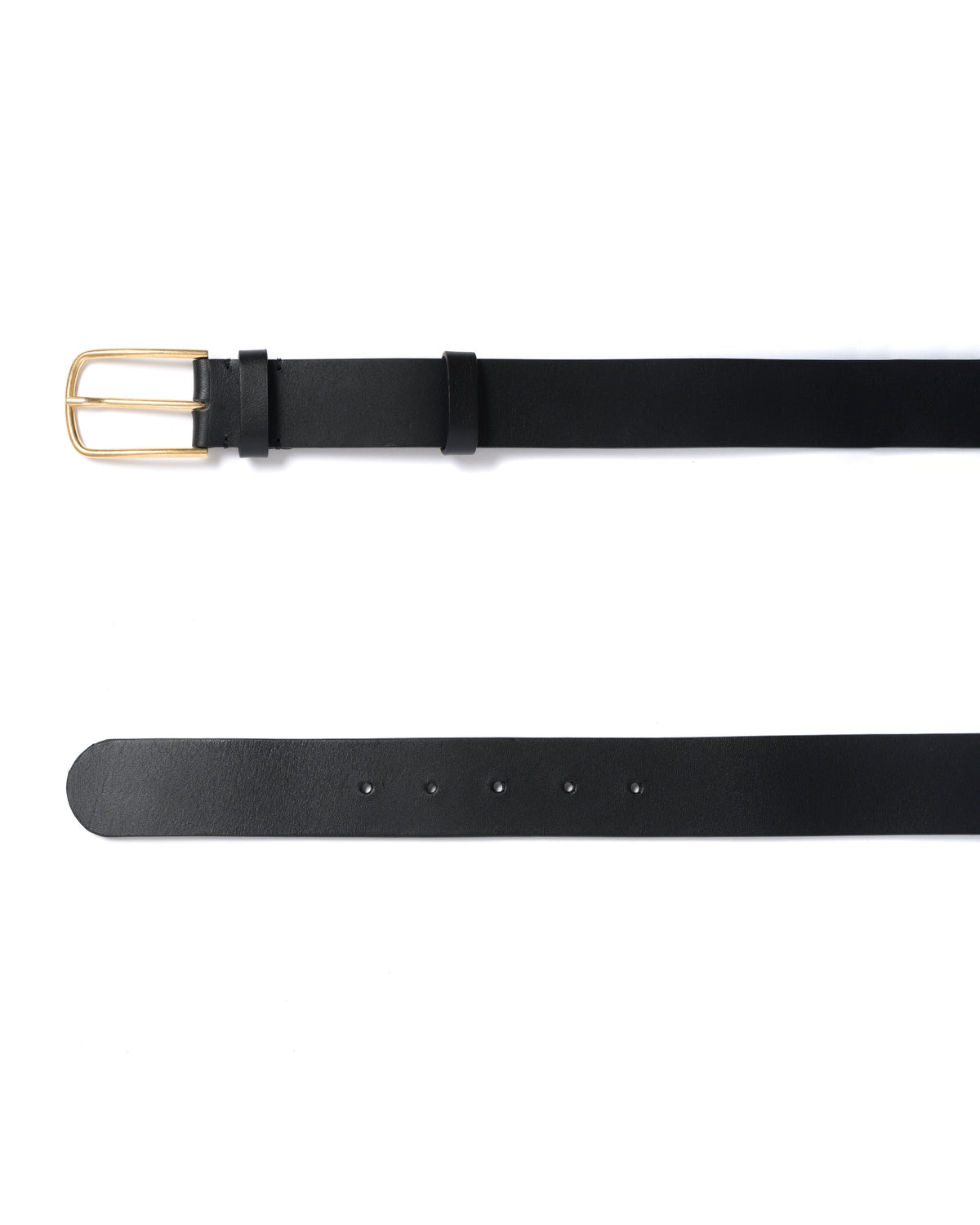 Whane simple unisex leather belt Vegetable tanned calf & metal Black & gold buckle