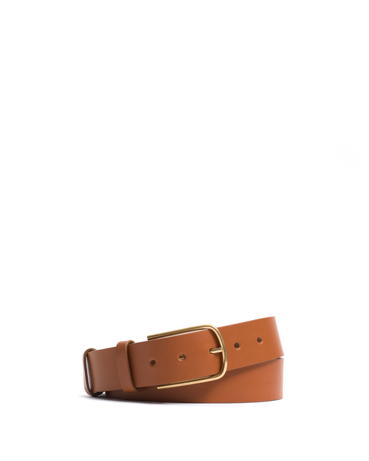 Whane simple unisex leather belt Vegetable tanned calf & metal Caramel & gold buckle
