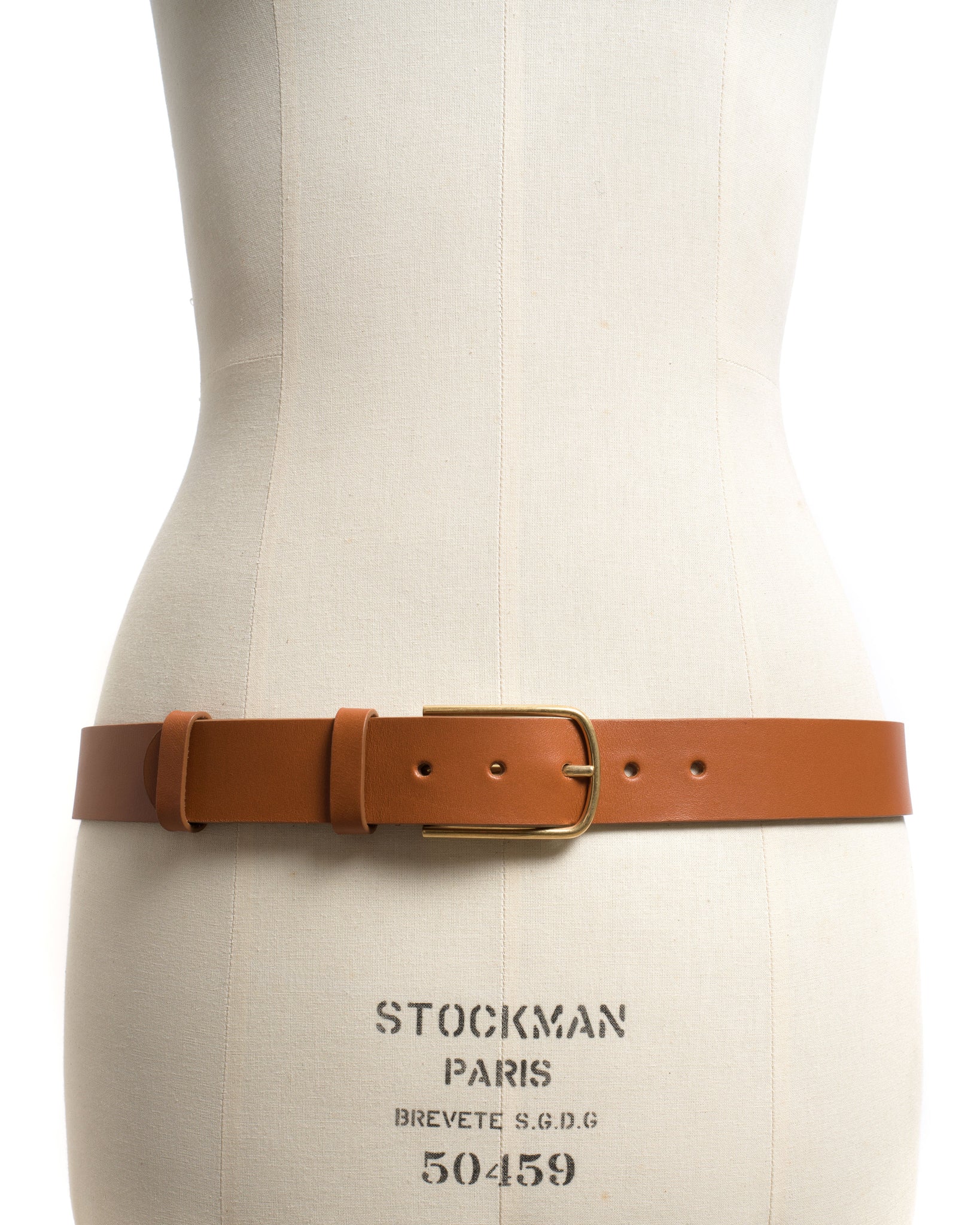 Whane simple unisex leather belt Vegetable tanned calf Caramel & gold buckle - Anonymous Copenhagen