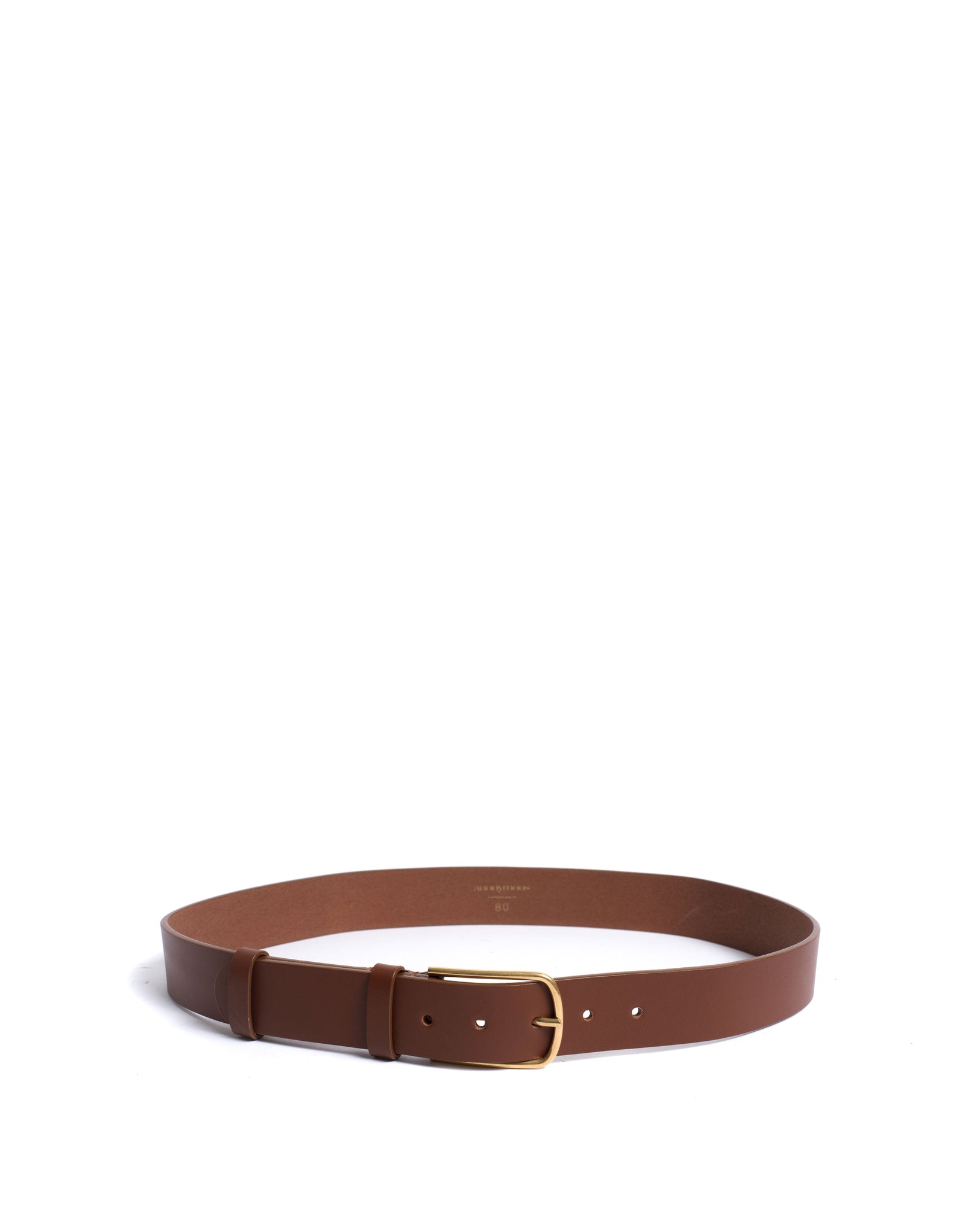 Whane simple unisex leather belt Vegetable tanned calf Chestnut & gold buckle - Anonymous Copenhagen