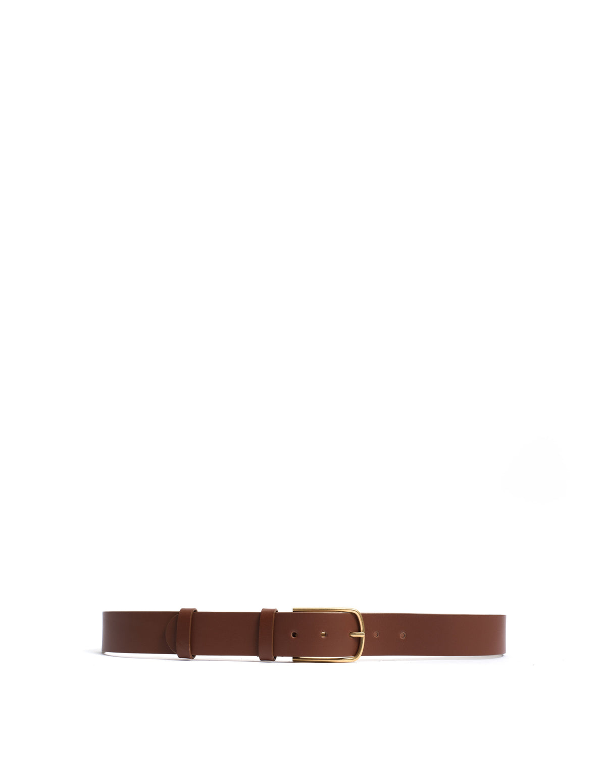 Whane simple unisex leather belt Vegetable tanned calf & metal Chestnut & gold buckle