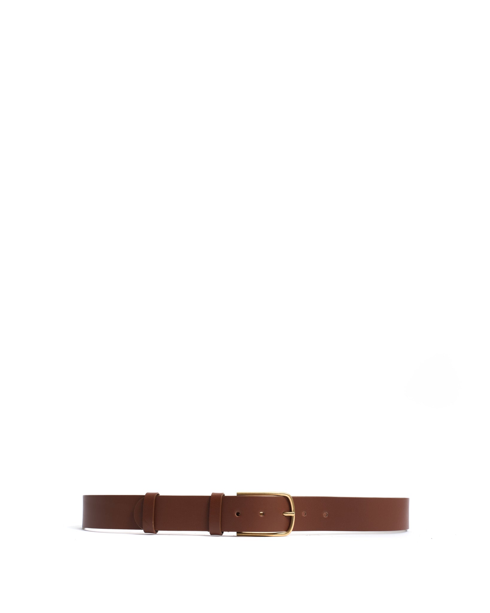 Whane simple unisex leather belt Vegetable tanned calf Chestnut & gold buckle - Anonymous Copenhagen