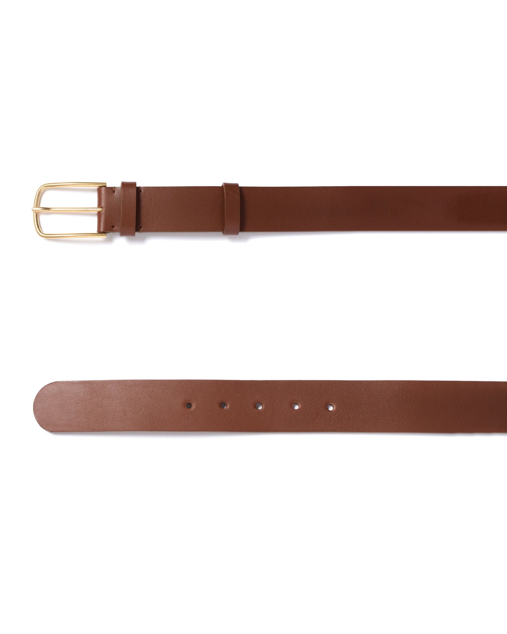 Whane simple unisex leather belt Vegetable tanned calf Chestnut & gold buckle - Anonymous Copenhagen