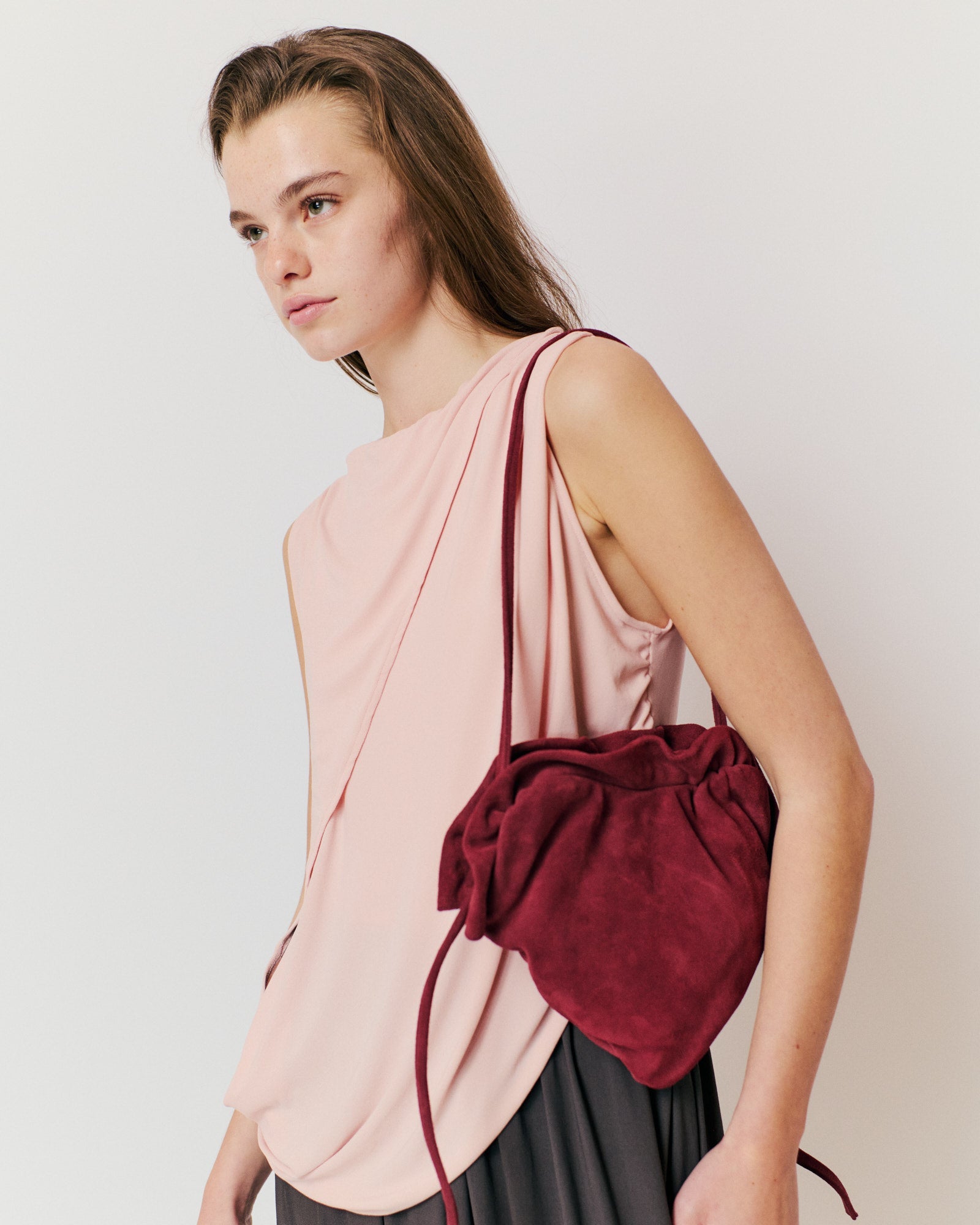 Zally heart bag Calf suede Pomegranate