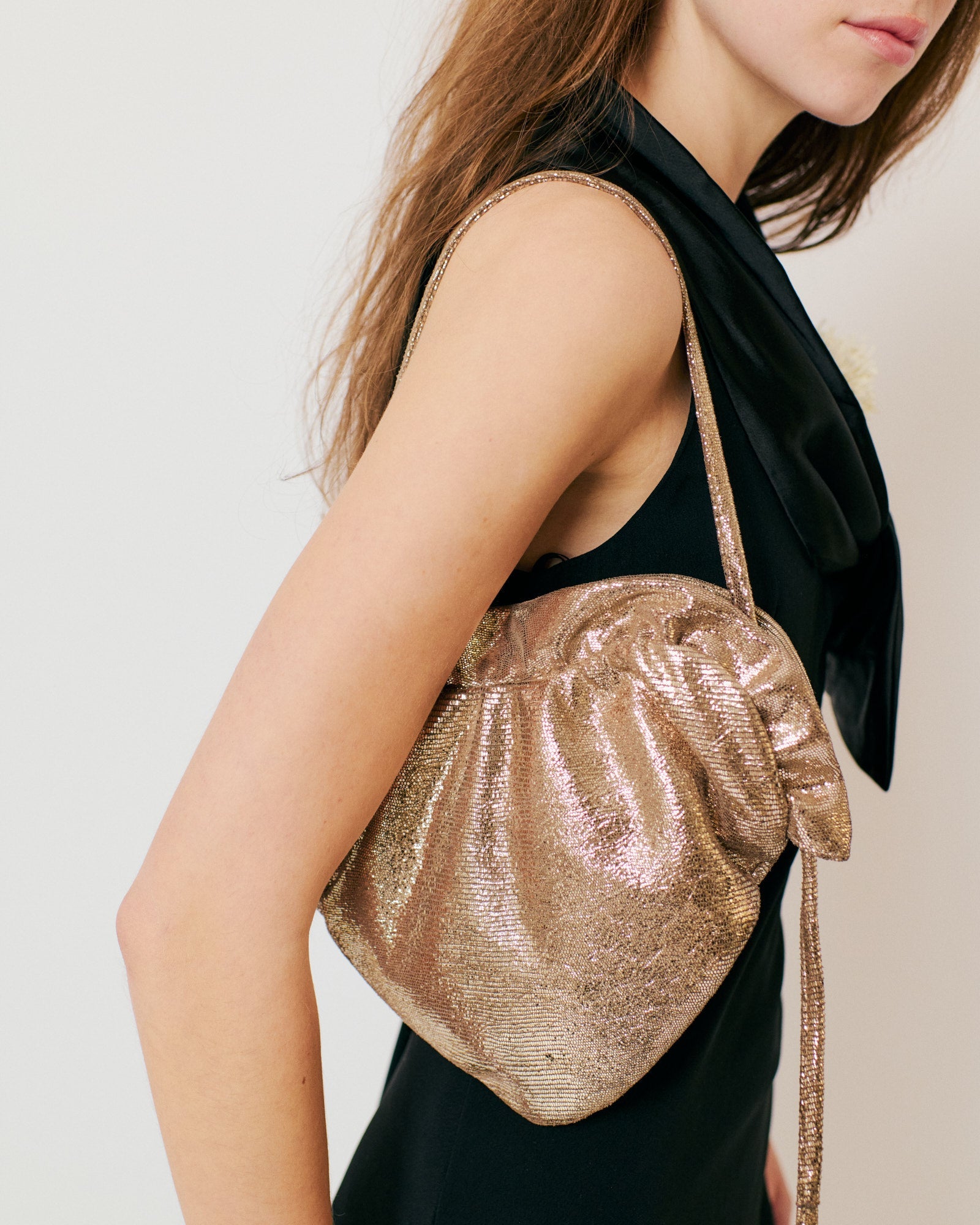 Zally heart bag Lizard metallic goat Vintage champagne