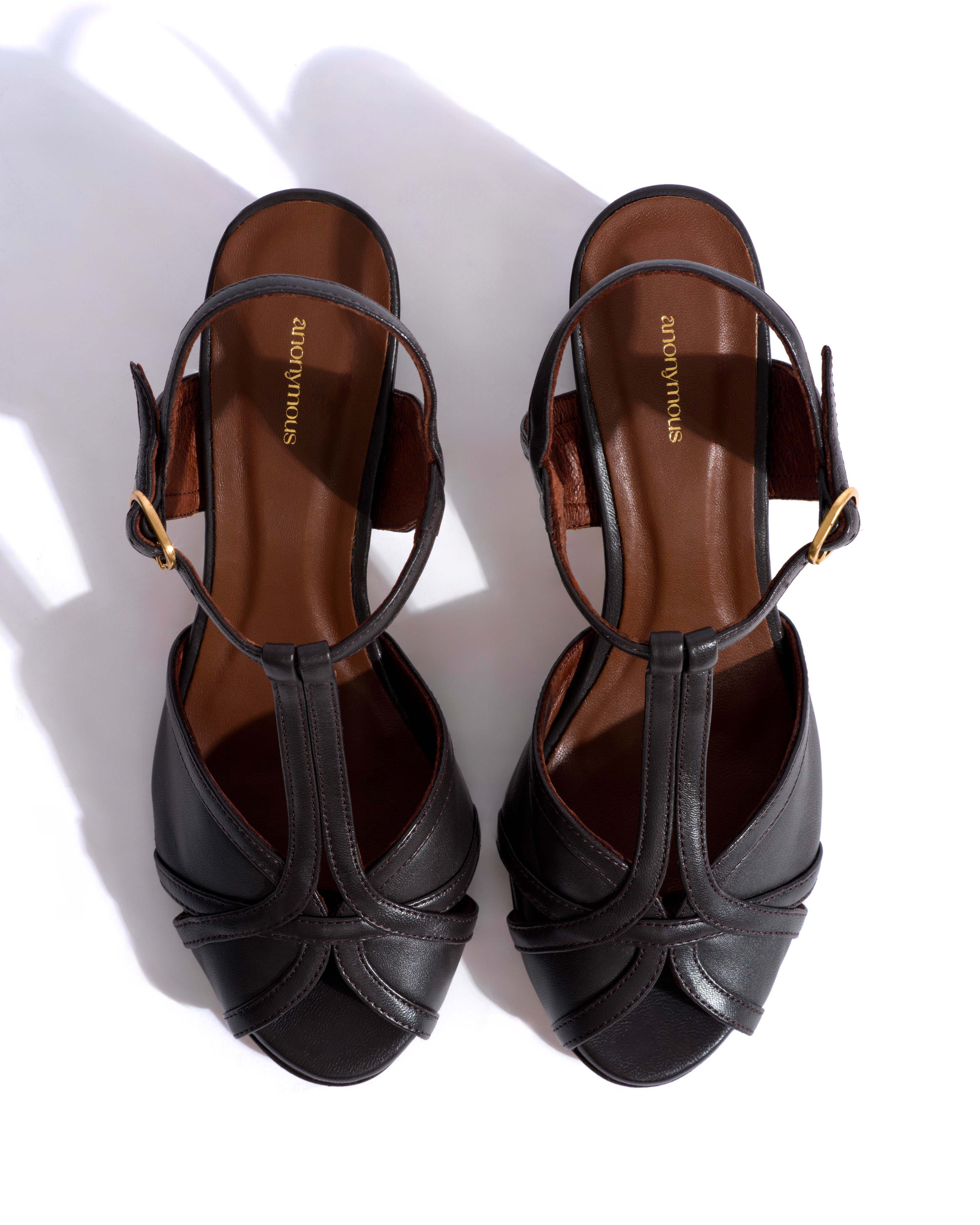 Therese 55 block Shiny lamb Espresso brown